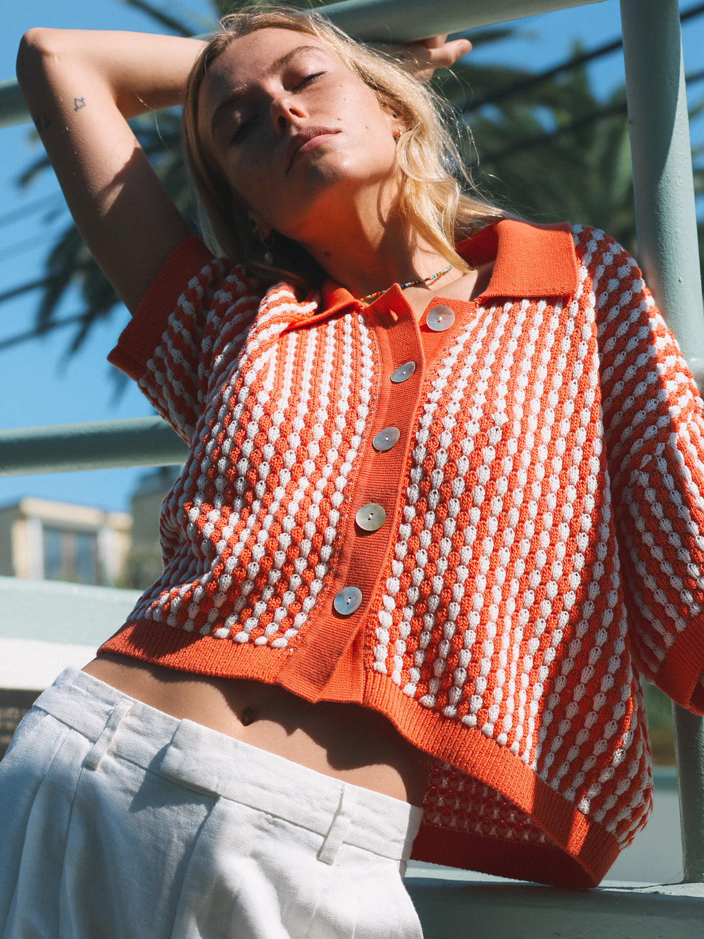 Jacklyn Knit Shirt - Tangerine / Ivory