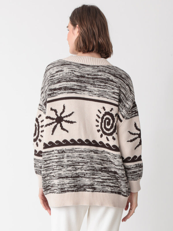 Everyday Cardigan - Ivory / Cocoa Intarsia