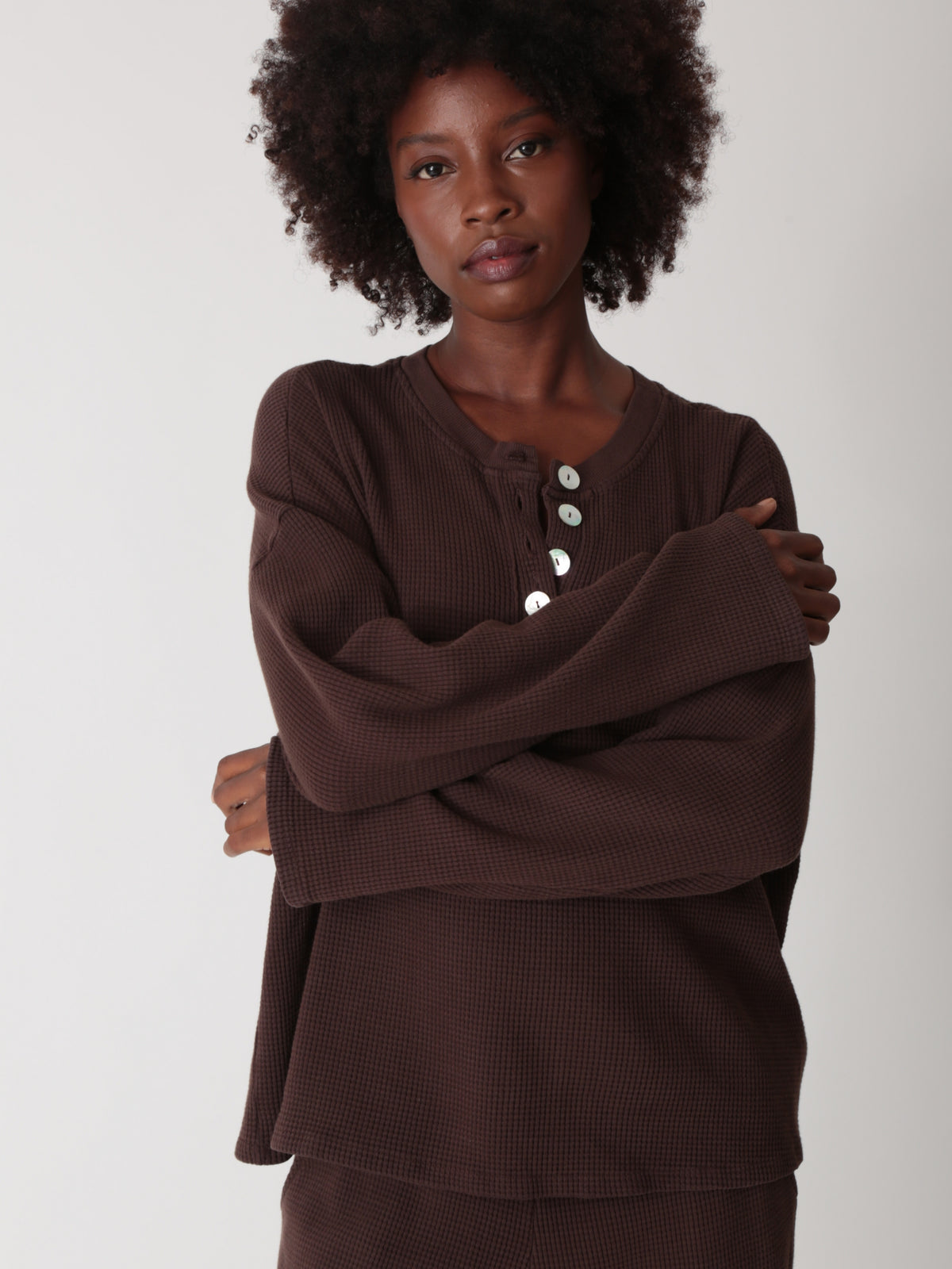 Kate Thermal Henley - Cocoa