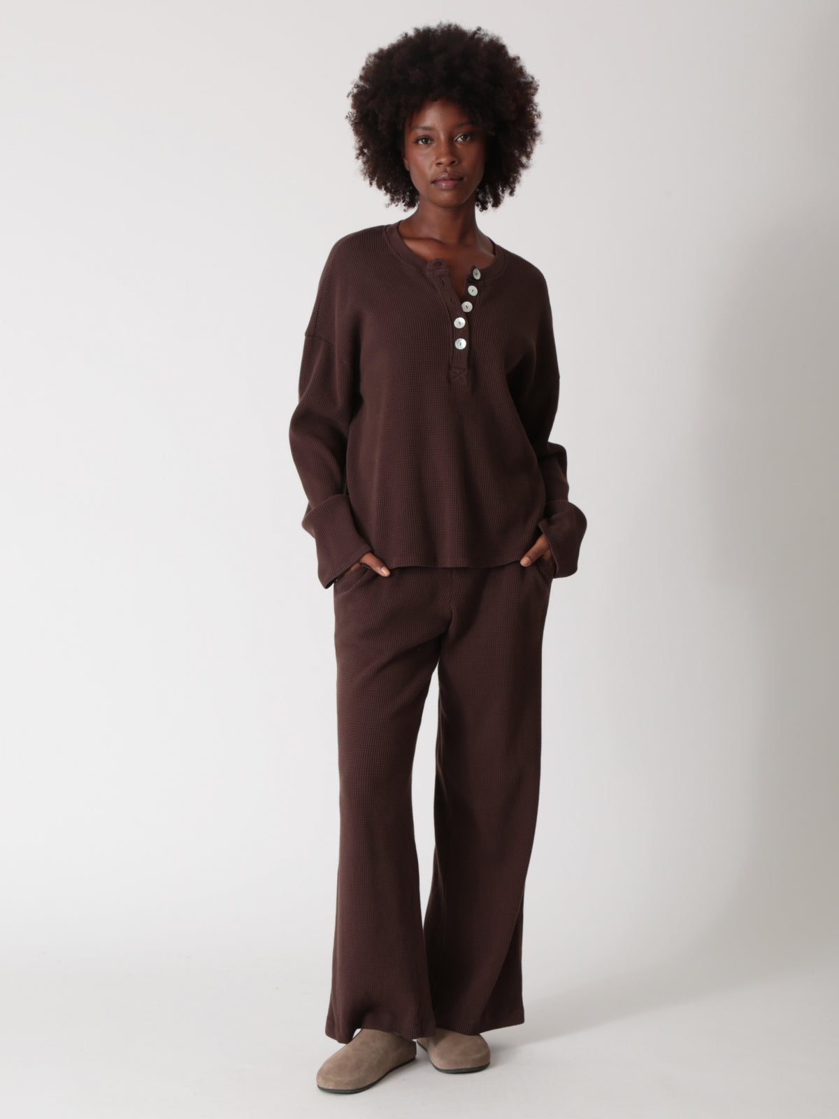 Kate Thermal Henley - Cocoa