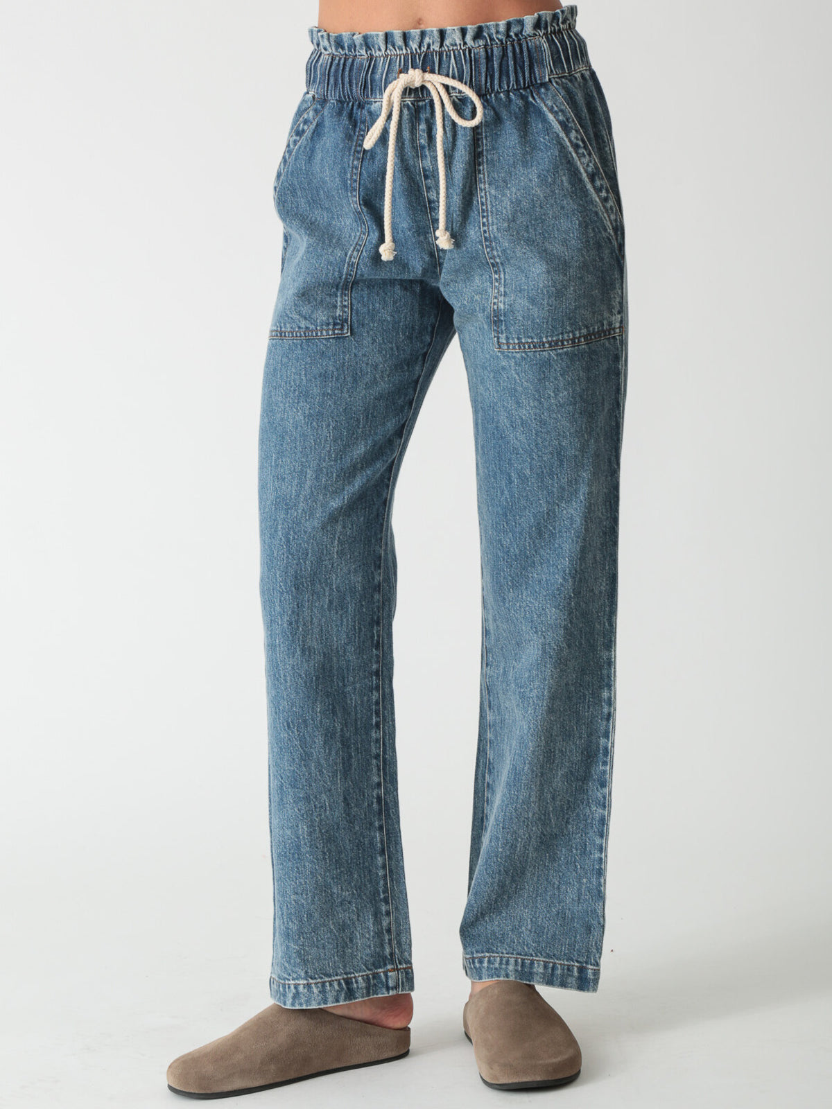 Electric & Rose Drawstring Denim Pants - Medium Denim Blue Electric & Rose Drawstring Denim Pants - Medium Denim Blue