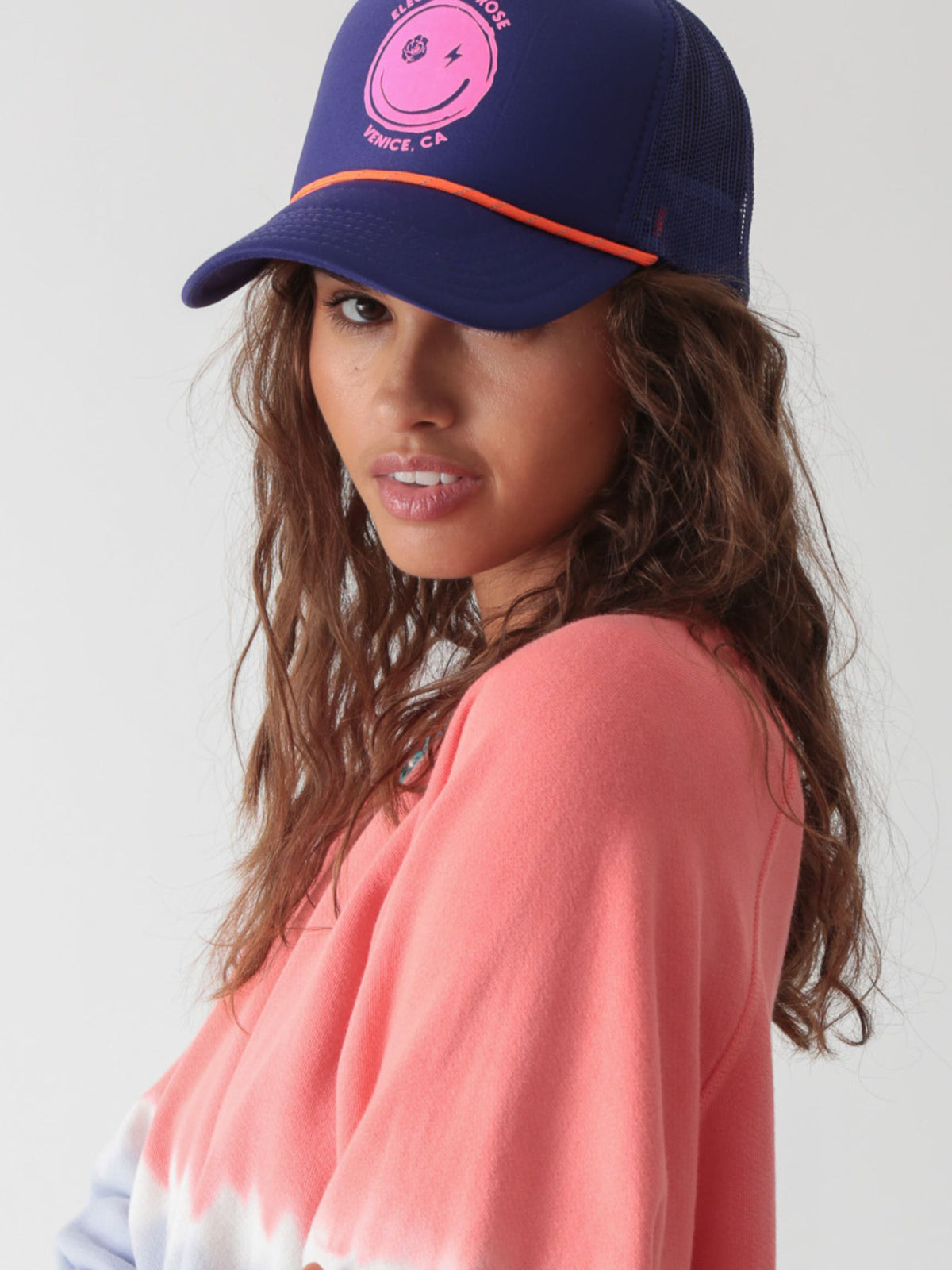 Smiley Trucker Hat - Neon Purple / Pink