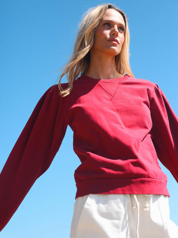 Lori Puff Sleeve Sweatshirt - Rouge