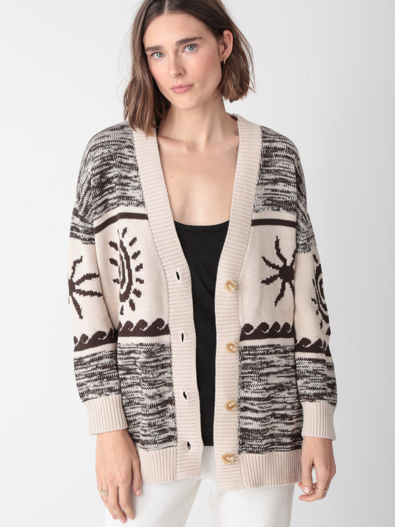 Everyday Cardigan - Ivory / Cocoa Intarsia