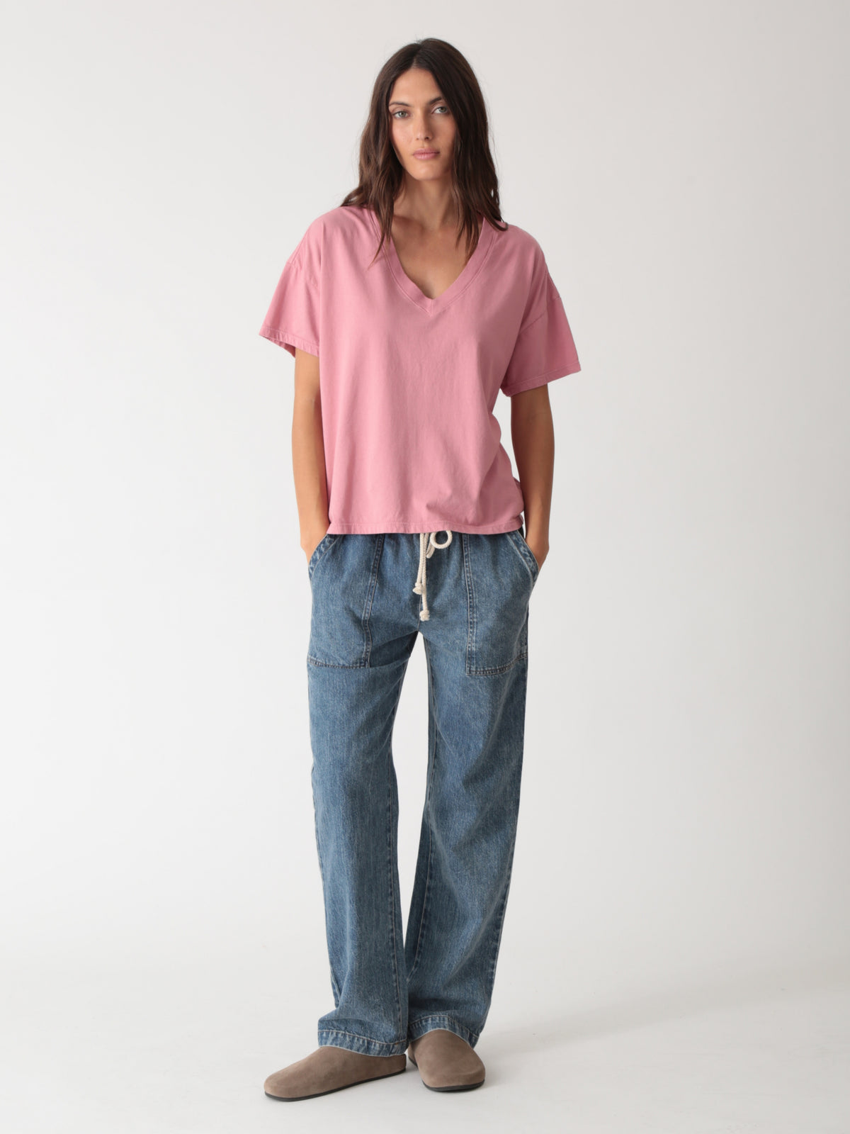 Chase V-Neck Tee - Dusty Rose