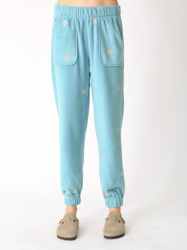 Hayden Sherpa Sweatpant - Frost Daisy Embroidery