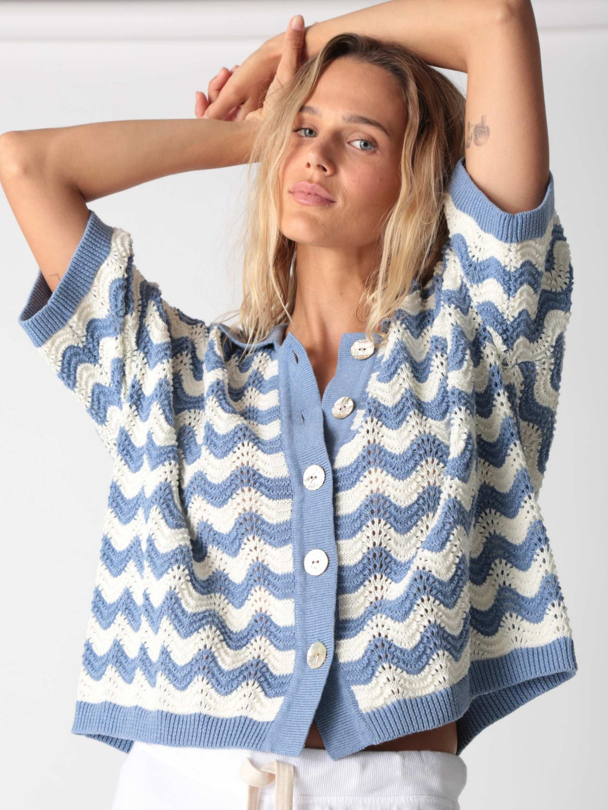 Jacklyn Knit Shirt - Ocean / Ivory