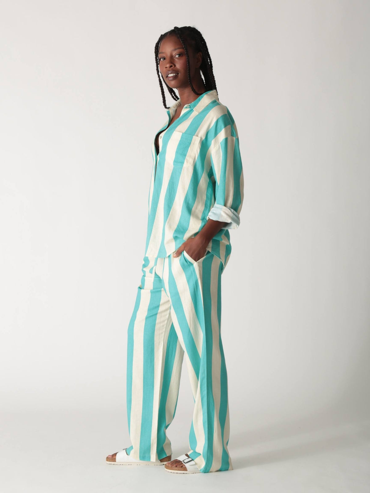 Boyfriend Shirt - Teal Stripe