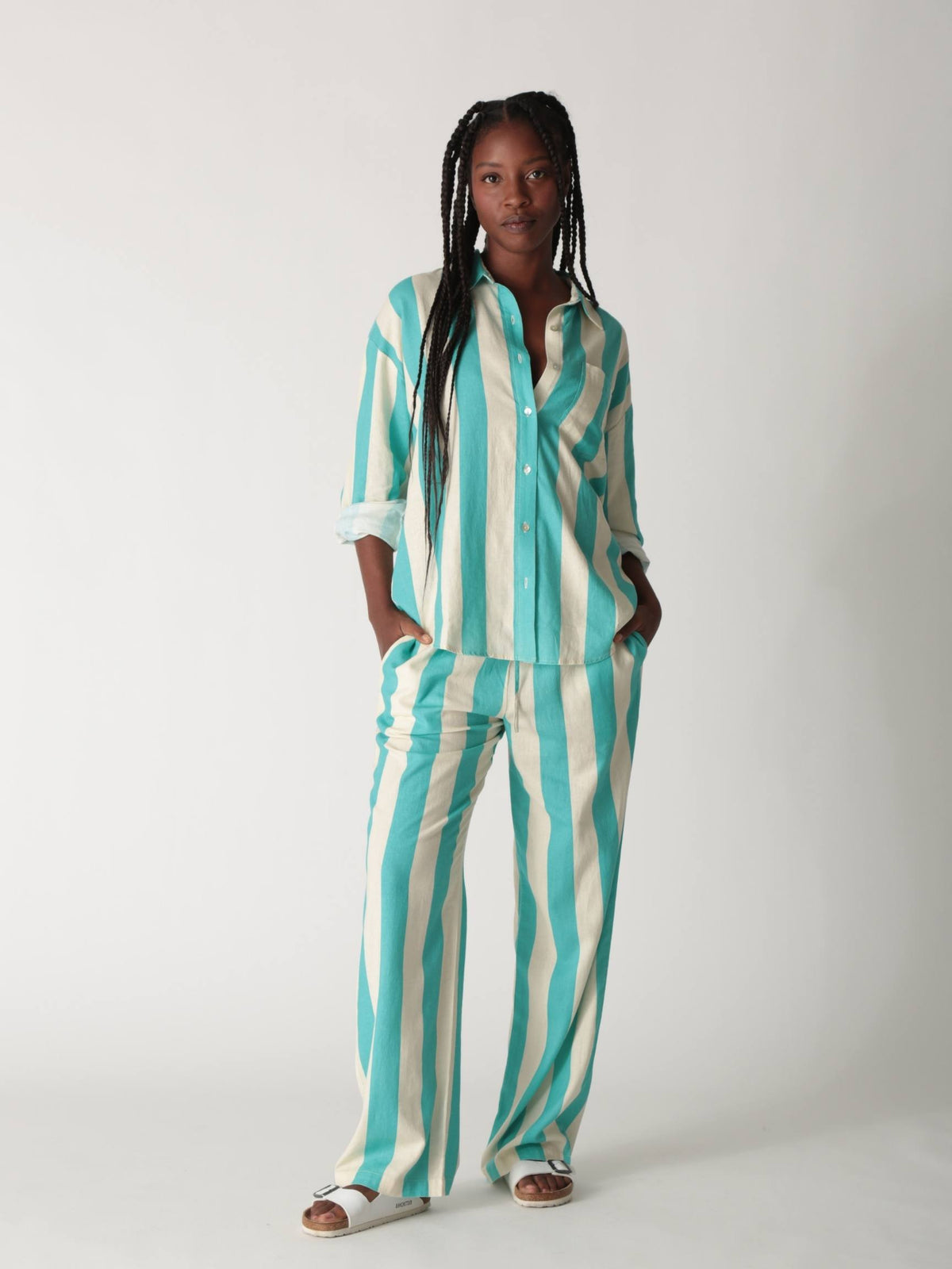 Boyfriend Shirt - Teal Stripe