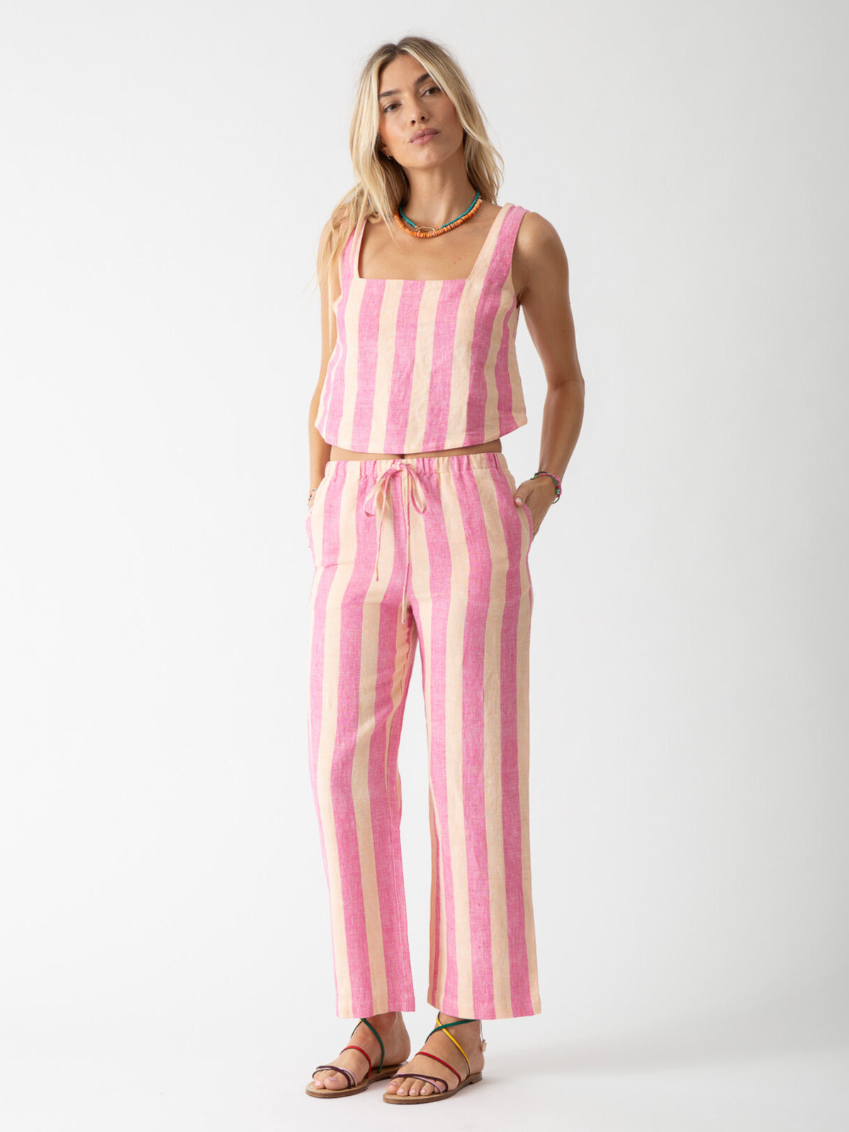 Resort Linen Tank - Peach / Malibu Pink Stripe