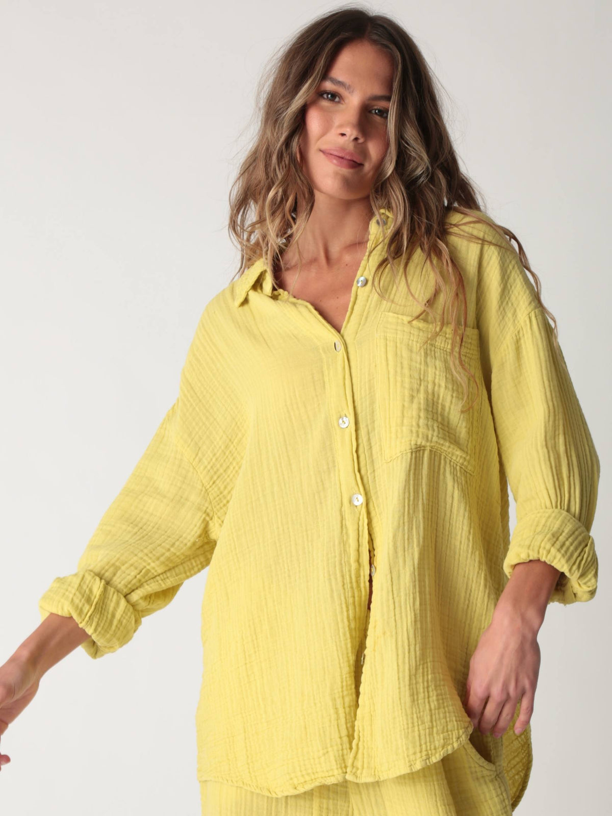 Boyfriend Gauze Shirt - Chartreuse
