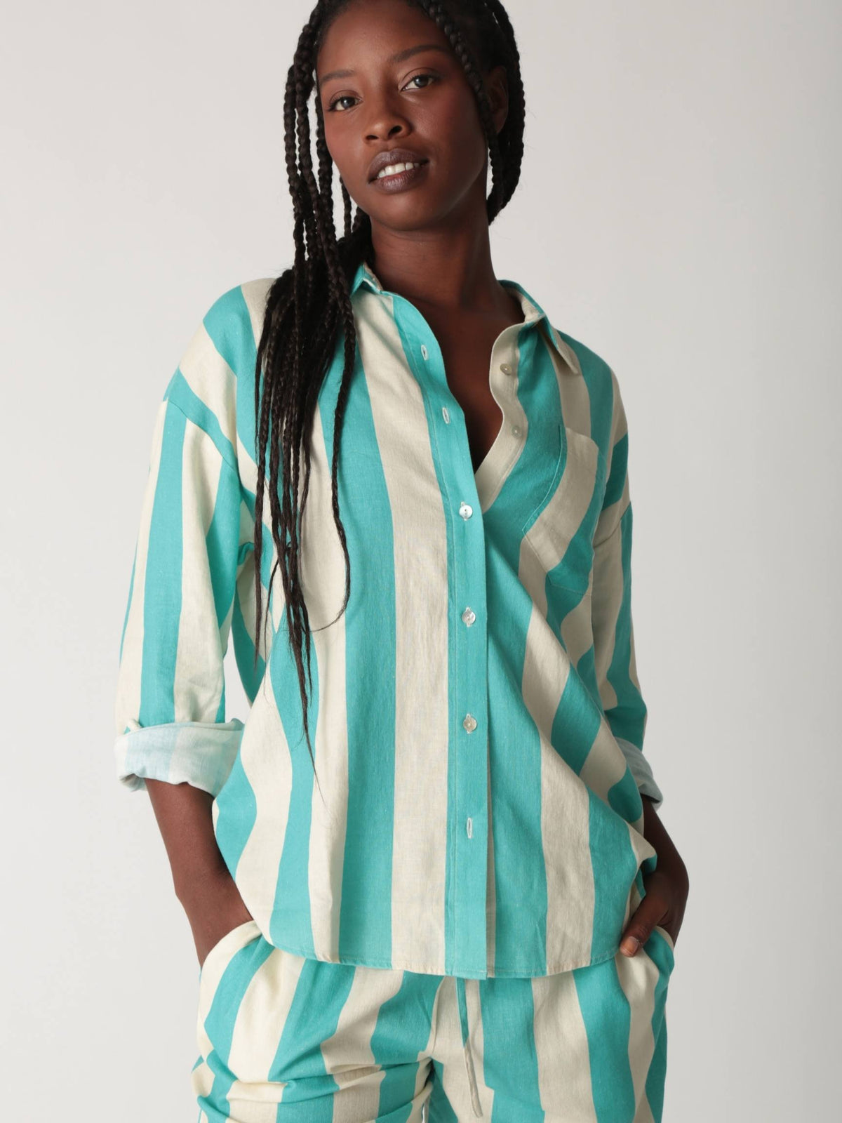 Boyfriend Shirt - Teal Stripe