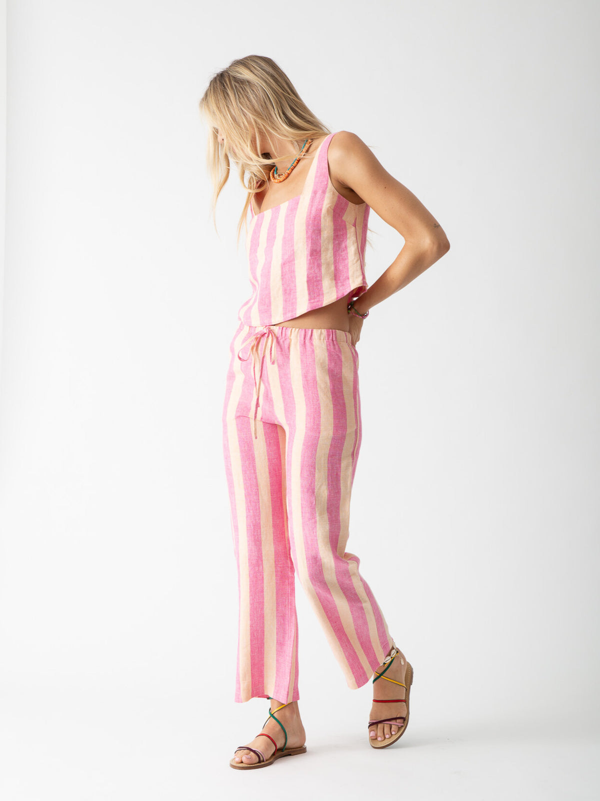 Resort Linen Tank - Peach / Malibu Pink Stripe