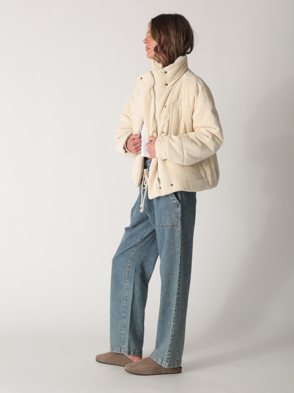 Puffer Jacket - Bone Corduroy
