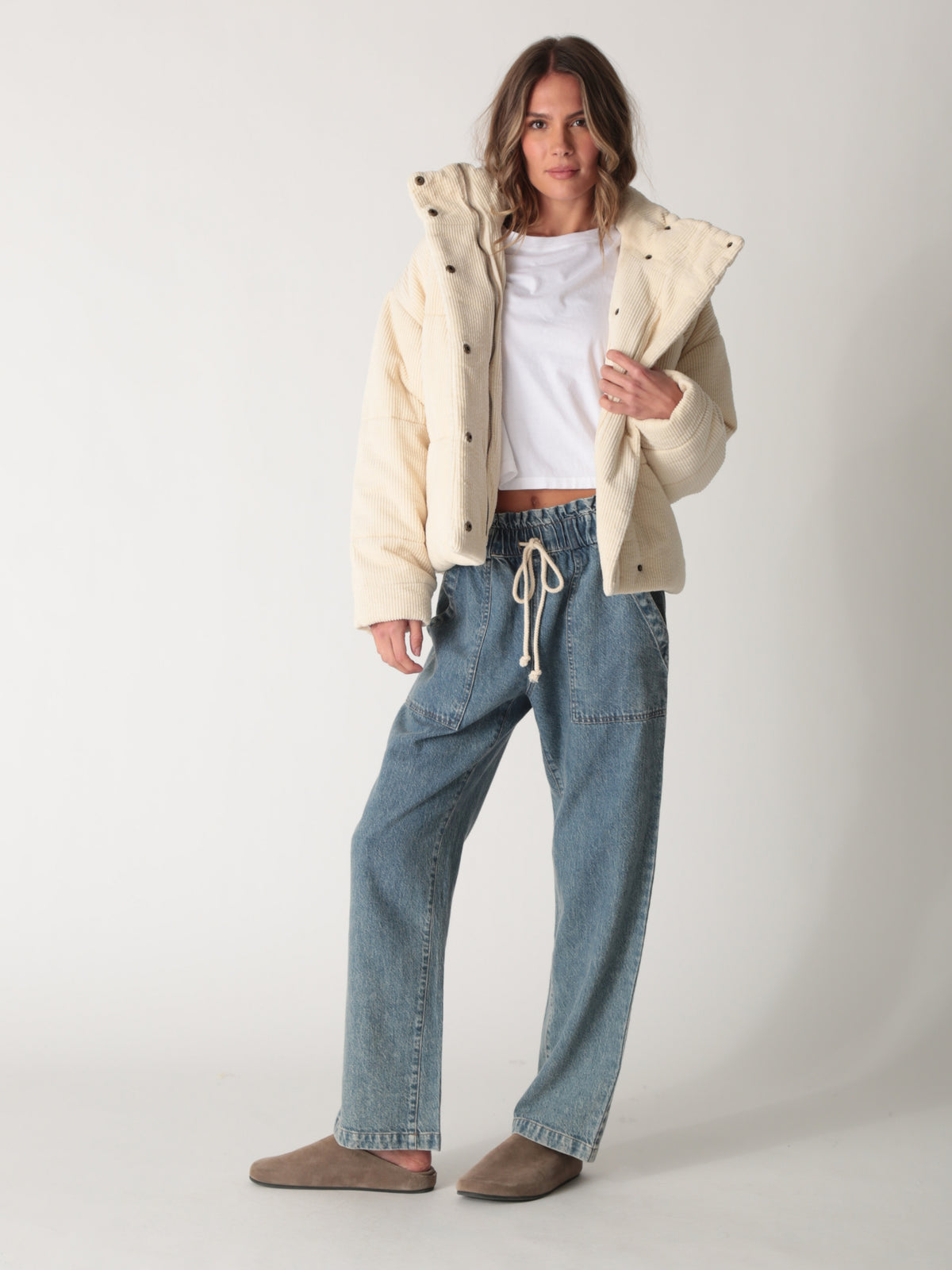 Puffer Jacket - Bone Corduroy