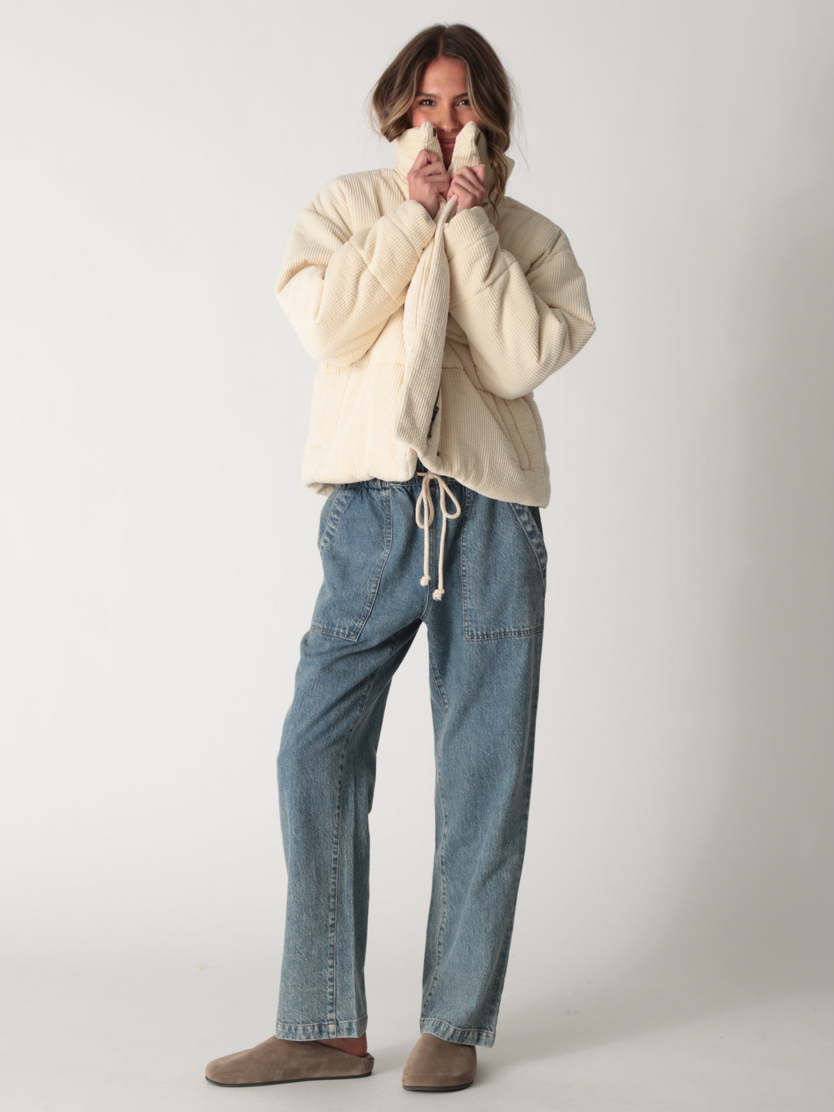 Puffer Jacket - Bone Corduroy