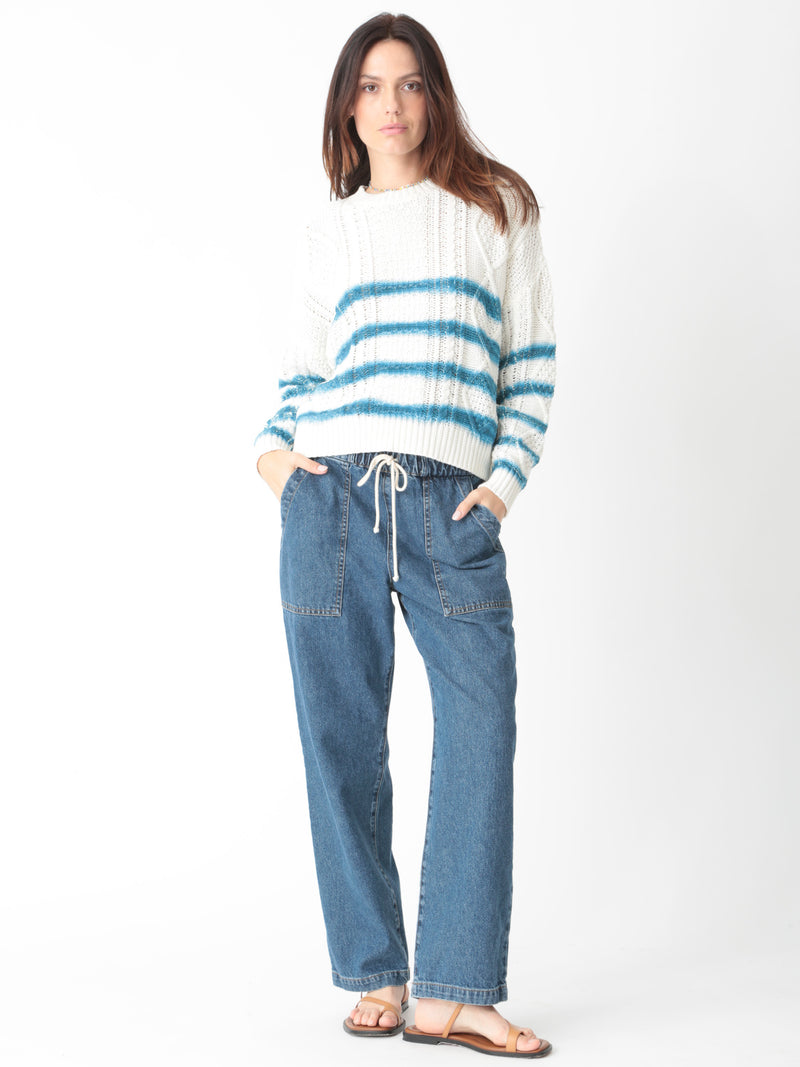 Alice Sweater - Ivory Aqua Stripe