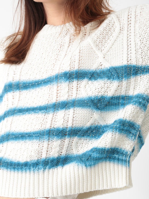 Alice Sweater - Ivory Aqua Stripe