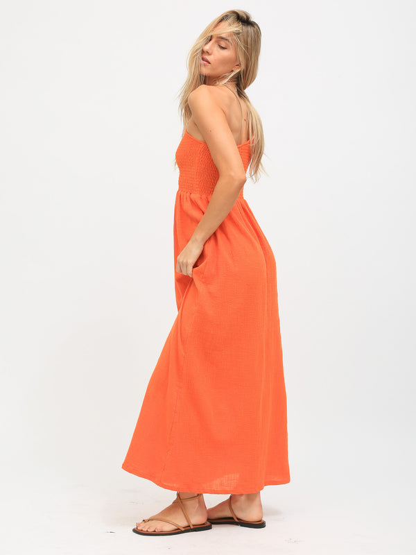 Cleo Gauze Dress - Tangerine