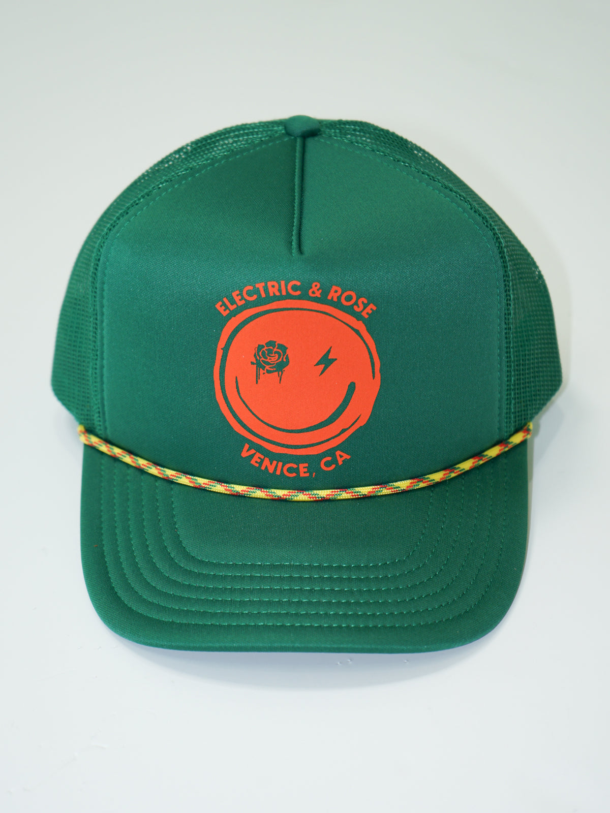 Smiley Trucker Hat - Kelly Green / Orange