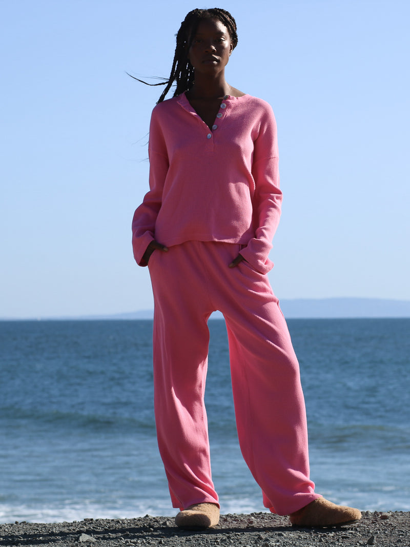 Kate Thermal Henley - Malibu Pink