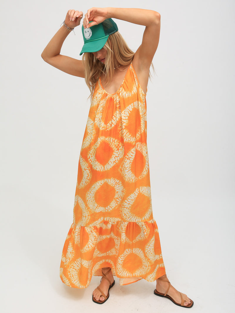 Laney Dress - Tangerine Orb Print