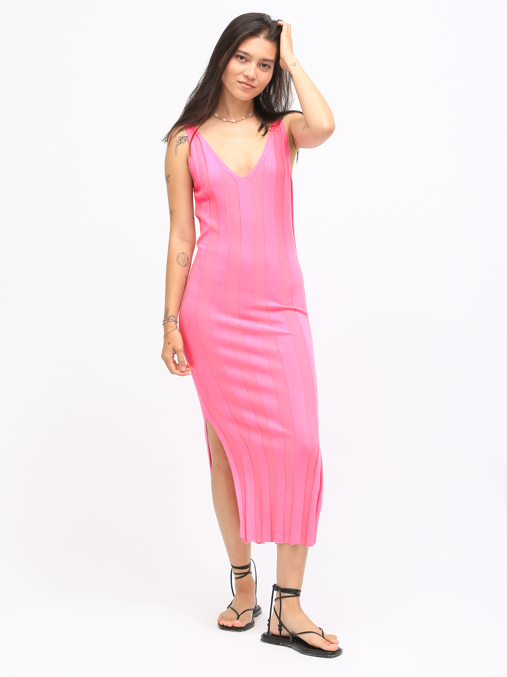 Rikki Rib Dress - Hot Pink