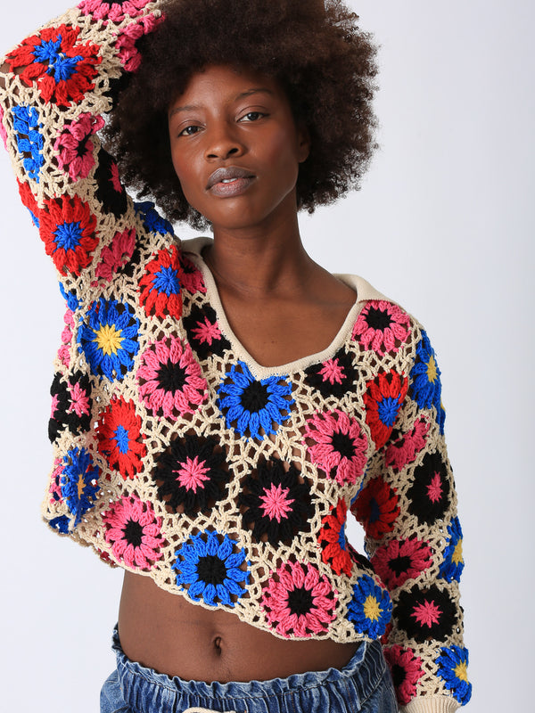 Vera Crochet Sweater - Ecru Floral