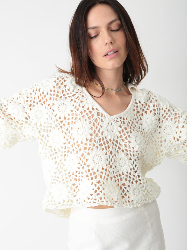 Vera Crochet Sweater - Cloud Floral