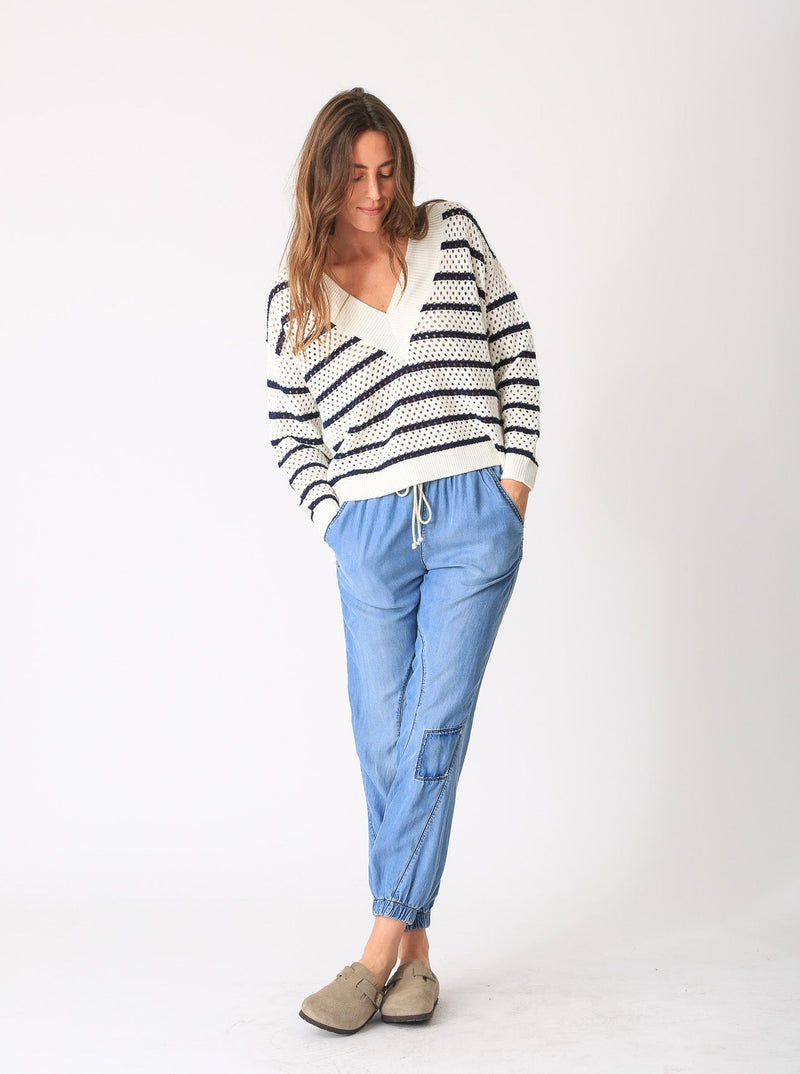 Hadley Sweater - Ivory / Indigo Stripe