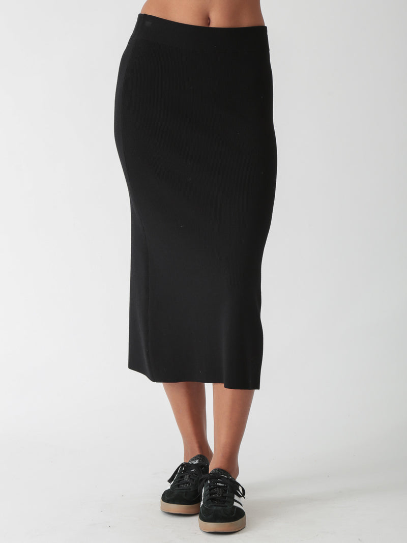 Asher Rib Knit Skirt - Onyx