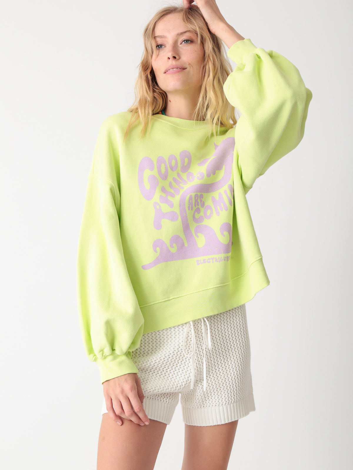 Pink Lime Green Crewneck Two T's Dip Dyed Sweater With Embroidered Logo Pink/White/Lime 313