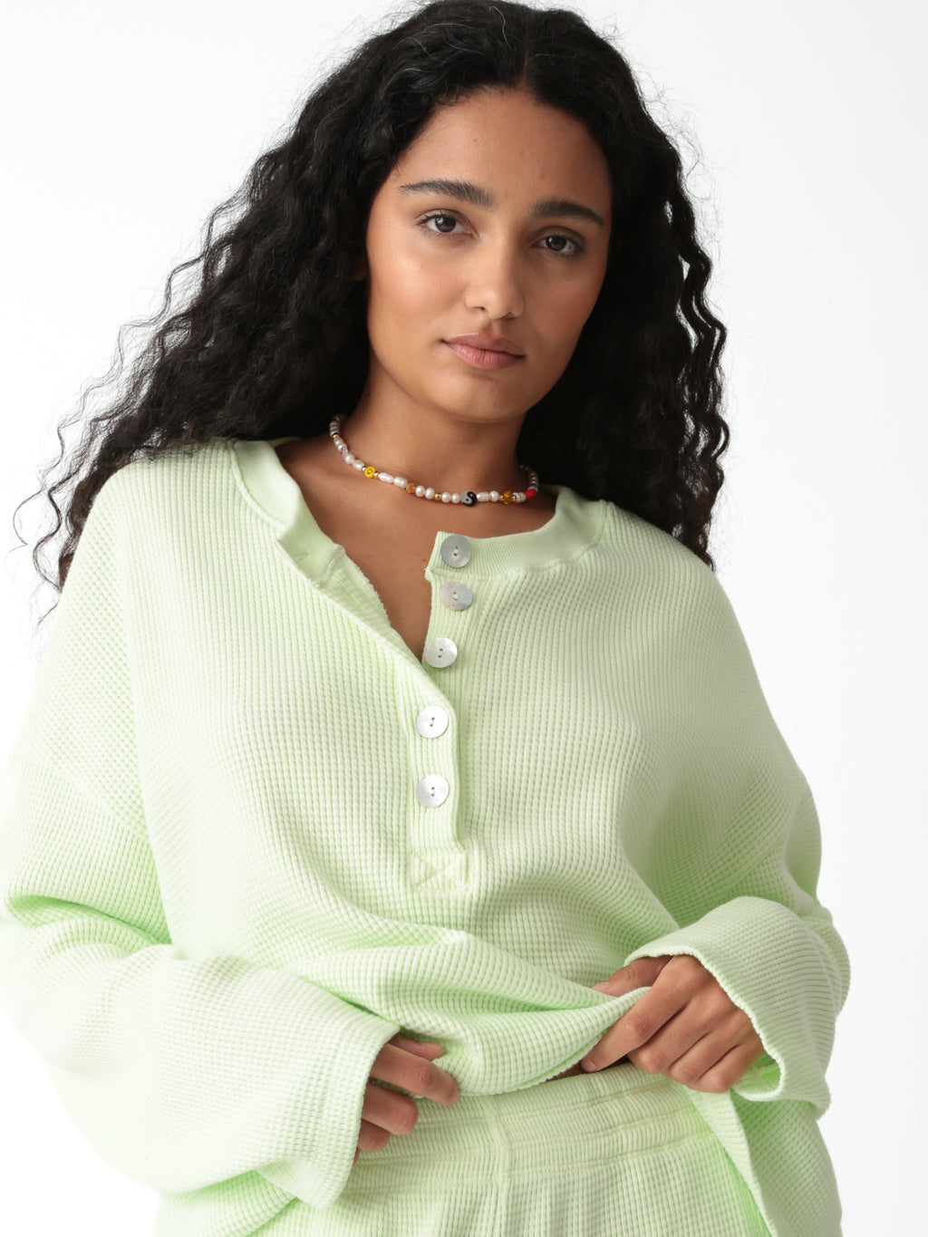 Kate Thermal Henley - Lime